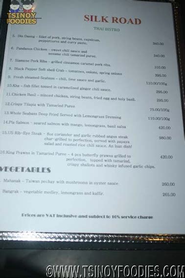Silk Road menu, Thai in Bonifacio Global City .